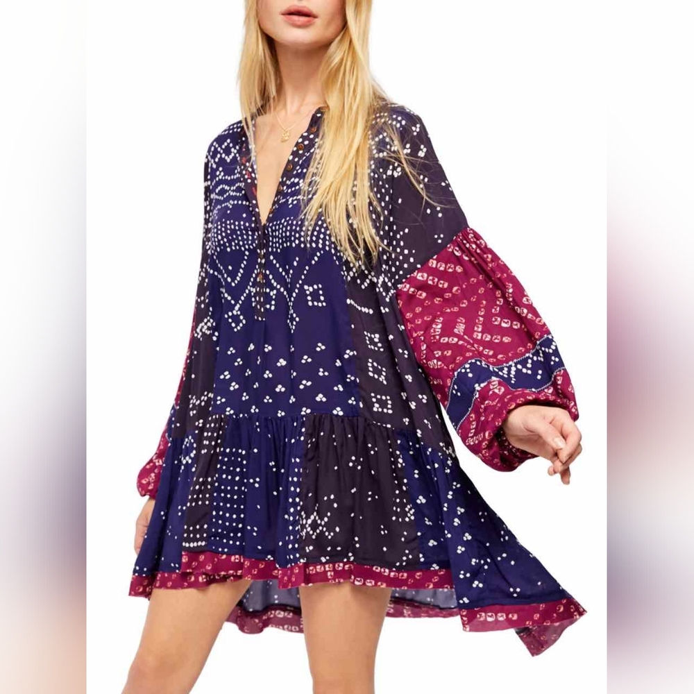 Free People - Shibori Long Sleeve Tunic Dress - Size S